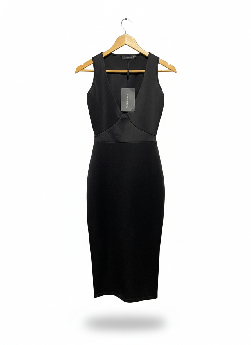 PRETTYLITTLE THING |M| BUST 14|  SLEEVELESS V-NECK BODYCON MIDI DRESS IN BLACK