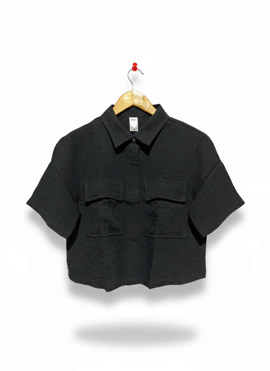 ANKO |S| BUST 19| BLACK CROPPED SHIRT WITH POCKETS