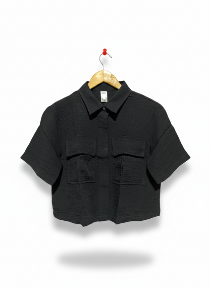 ANKO |S| BUST 19| BLACK CROPPED SHIRT WITH POCKETS