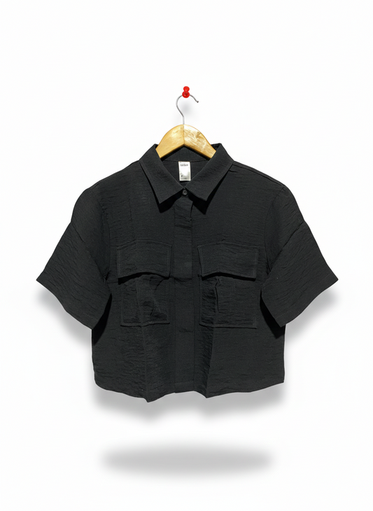 ANKO |S| BUST 19| BLACK CROPPED SHIRT WITH POCKETS