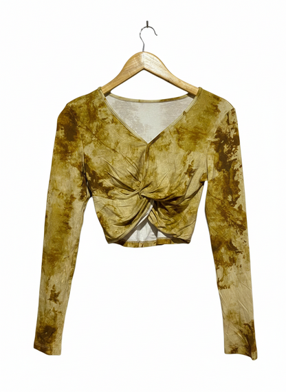 GOLDEN-BROWN TIE-DYE TWIST-FRONT TOP |S| BUST 14|