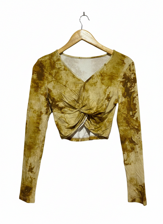 GOLDEN-BROWN TIE-DYE TWIST-FRONT TOP |S| BUST 14|