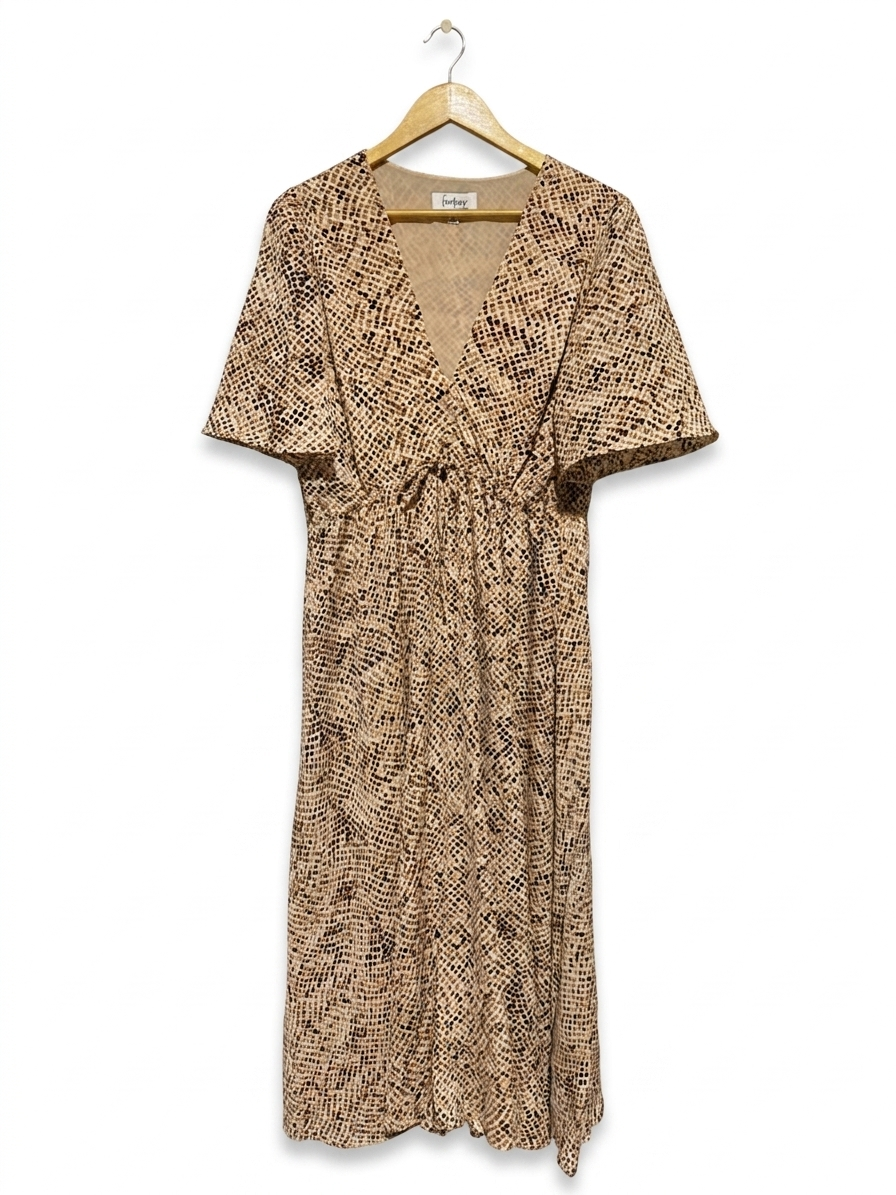 FEALHER |L| BUST 19| B20| NEUTRAL SNAKE SKIN PRINT V-NECK MAXI DRESS