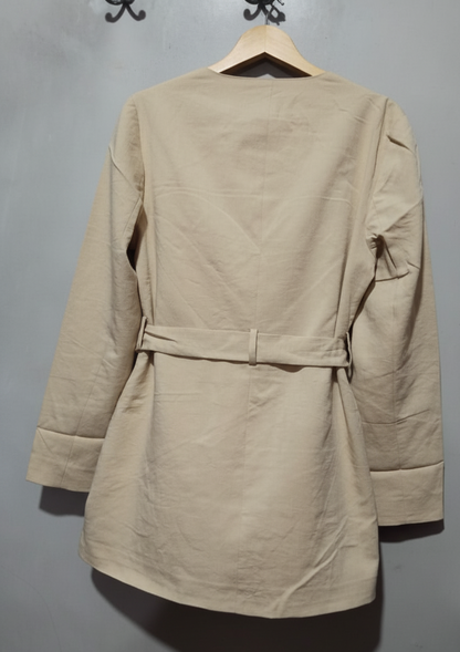 PRIMARK Light Beige Open Trench Coat Mac Tie Waist UK10 W-17 / L-29