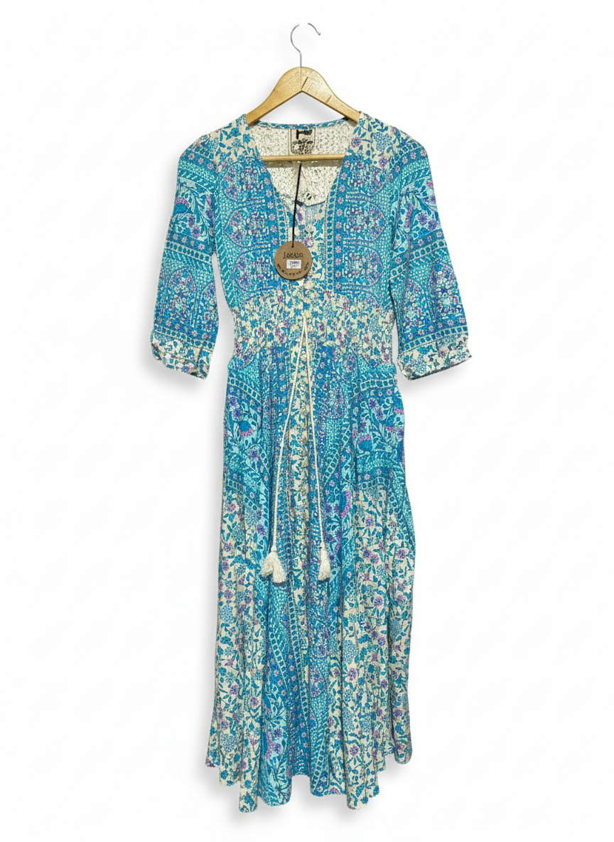 JAASE |S| BUST 16| WOMEN'S BOHEMIAN FLORAL MAXI DRESS IN AQUA