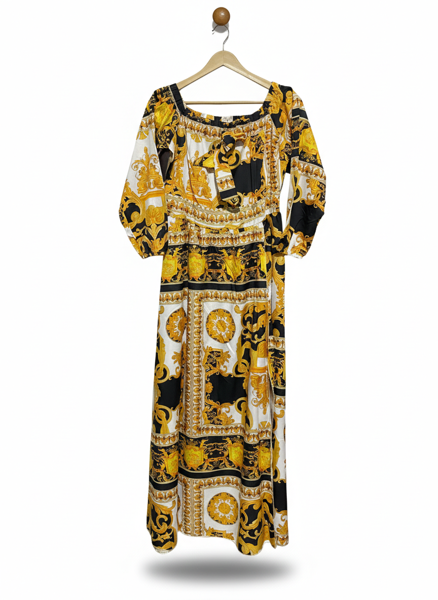 LUXURY BAROQUE ORNATE PRINT MAXI DRESS |XL| BUST 17|
