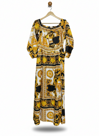 LUXURY BAROQUE ORNATE PRINT MAXI DRESS |XL| BUST 17|
