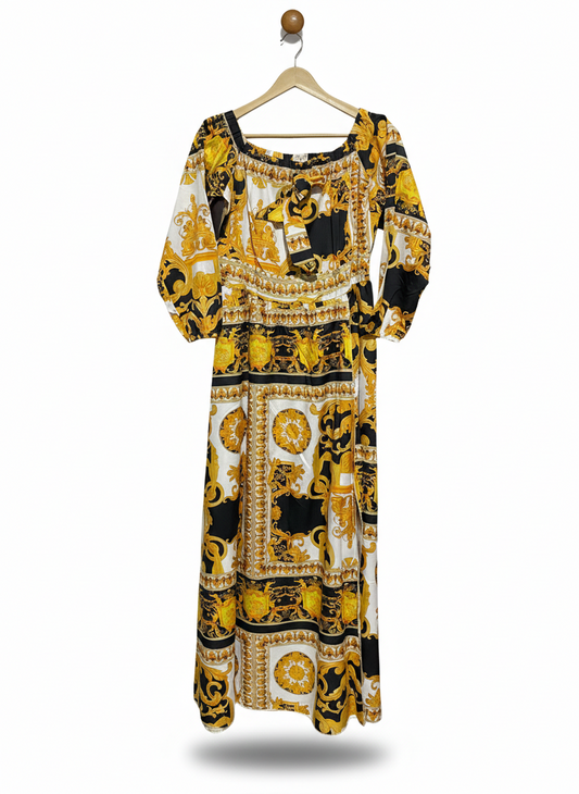 LUXURY BAROQUE ORNATE PRINT MAXI DRESS |XL| BUST 17|
