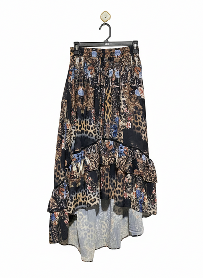 GEMS |S| WAIST 25| ORNEATE LEOPARD AND FLORAL PRINT HIGH-LOW MAXI SKIRT