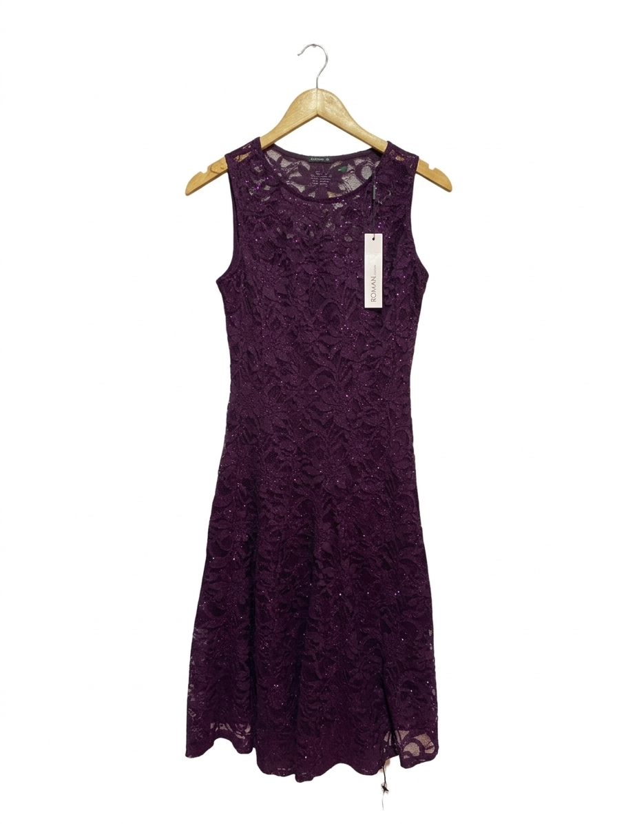 ROMAN |M| BUST 16| B8| ORIGINALS DEEP PURPLE LACE SEQUIN SLEEVELESS MESH DRESS