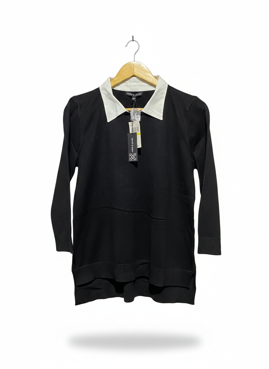 CABLE & GAUGE |M| Black Long-Sleeve Knit Top