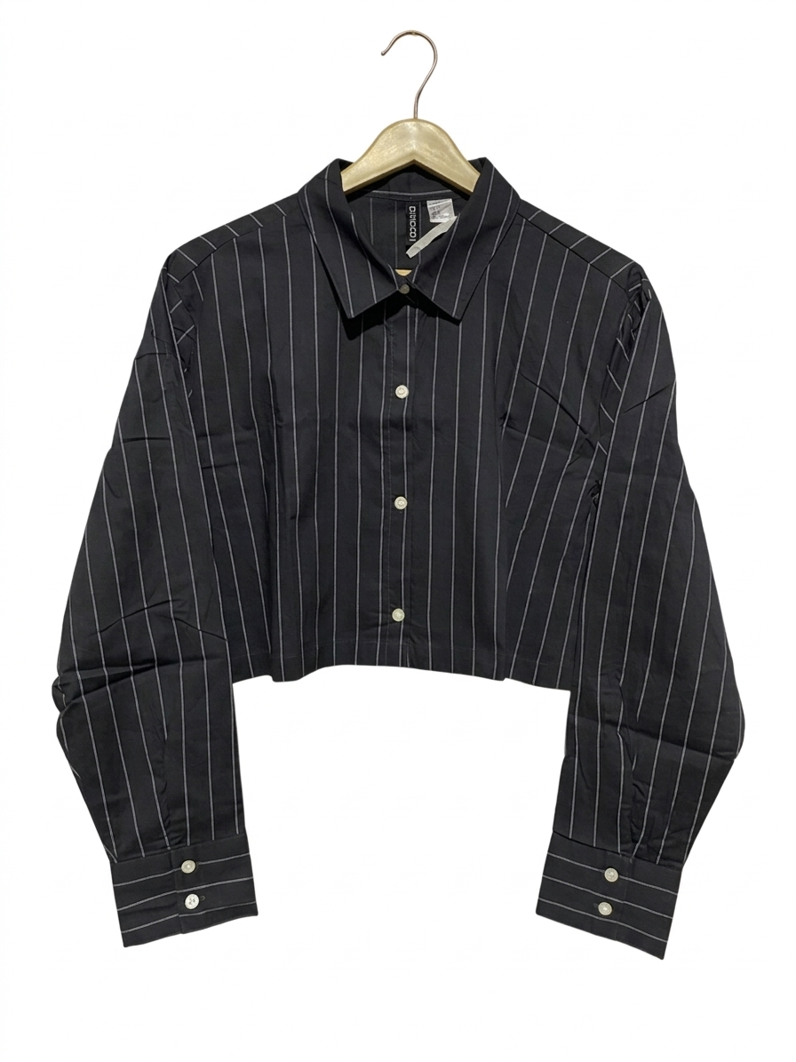 H&M |M| BUST 22| B7| STRIPED CROPPED POPLIN SHIRT