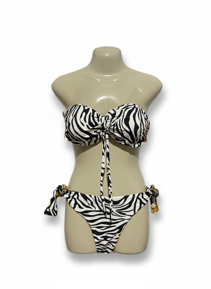 WOW O WOW |XL| BUST 15| TWO-PIECE ZEBRA PRINT BANDEAU BIKINI SET