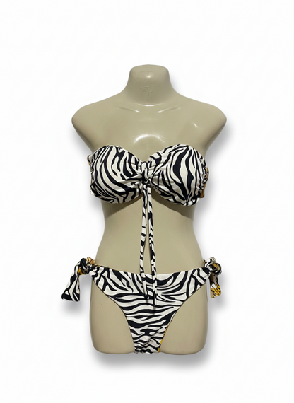 WOW O WOW |XL| BUST 15| TWO-PIECE ZEBRA PRINT BANDEAU BIKINI SET