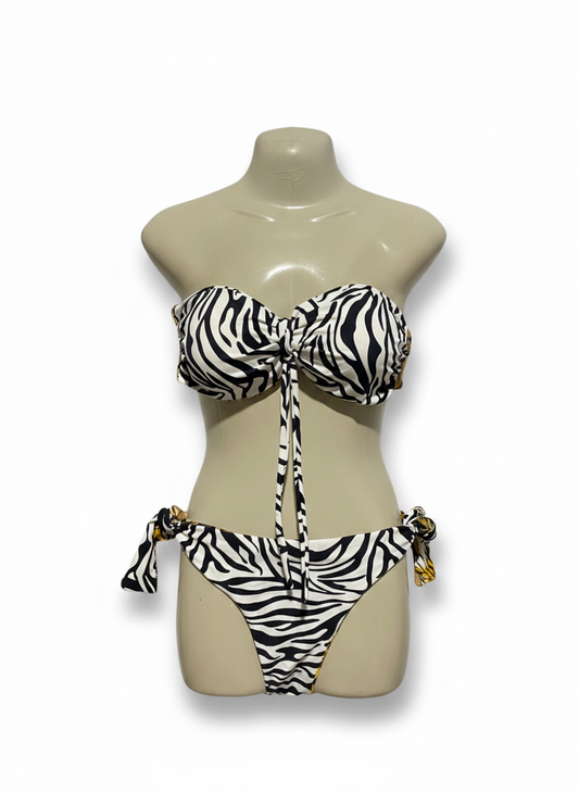 WOW O WOW |XL| BUST 15| TWO-PIECE ZEBRA PRINT BANDEAU BIKINI SET