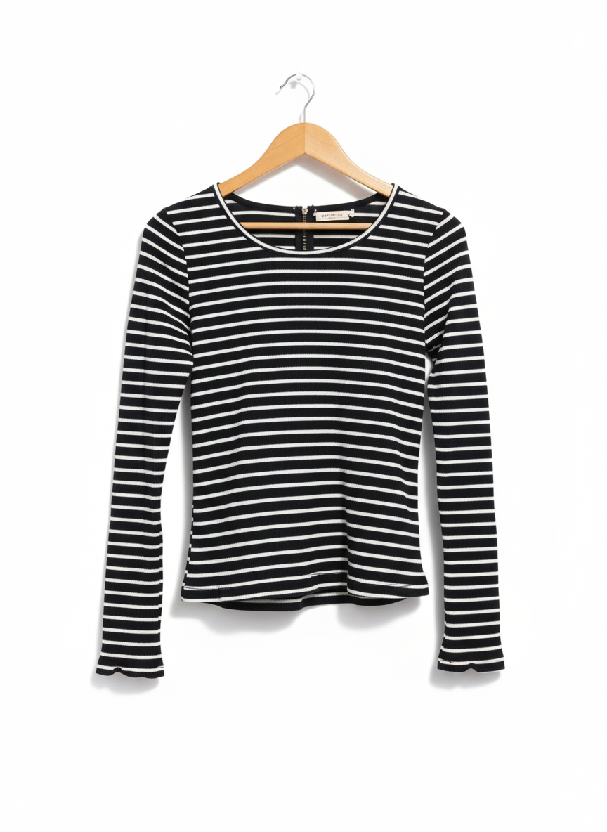 KELREBEC Ribbed Striped Casual Full Sleeves Round Neck Women