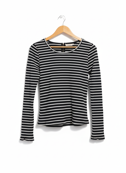 KELREBEC Ribbed Striped Casual Full Sleeves Round Neck Women