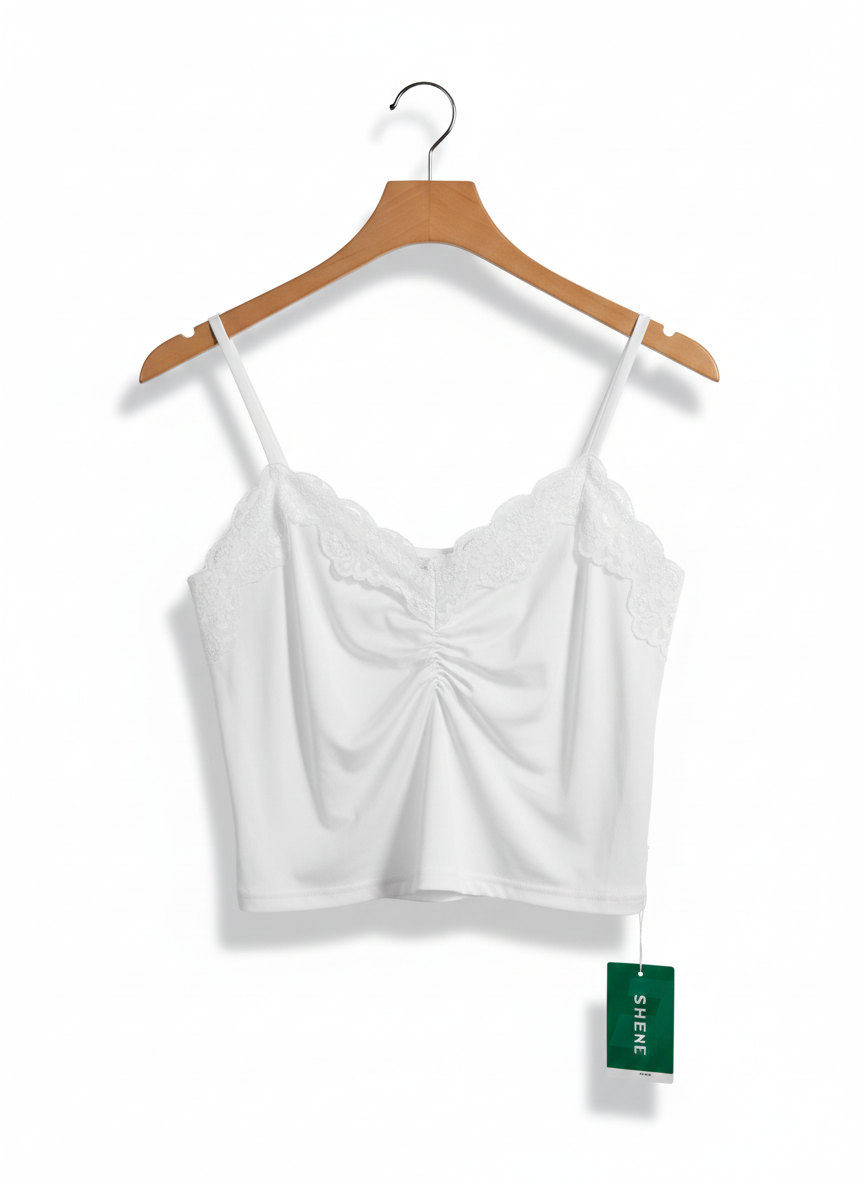 SHEIN EZWEAR|M|BUST 13|C2|MOD Lace Trim Ruched Cami Top