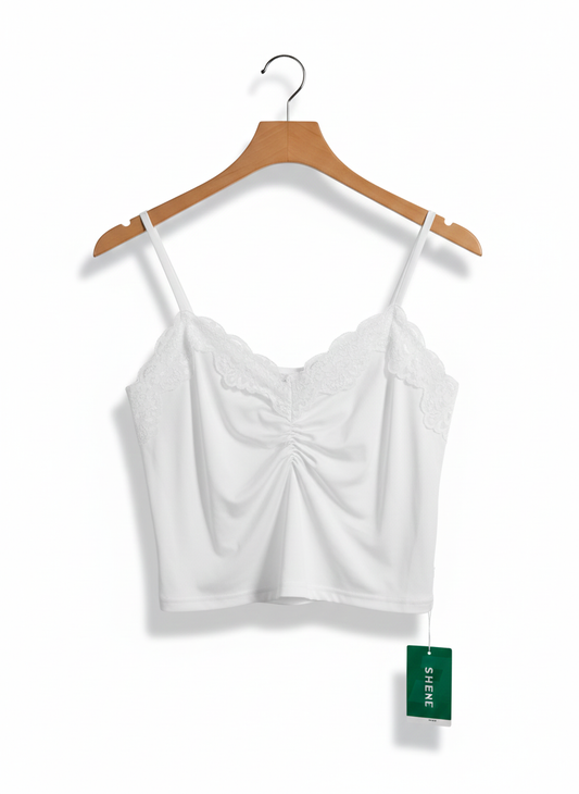 SHEIN EZWEAR|M|BUST 13|MOD Lace Trim Ruched Cami Top