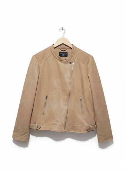 Dorothy Perkins Tan Soft Faux Leather Suede Zip Biker Bomber Jacket Size UK 18 / W-23/ L-24