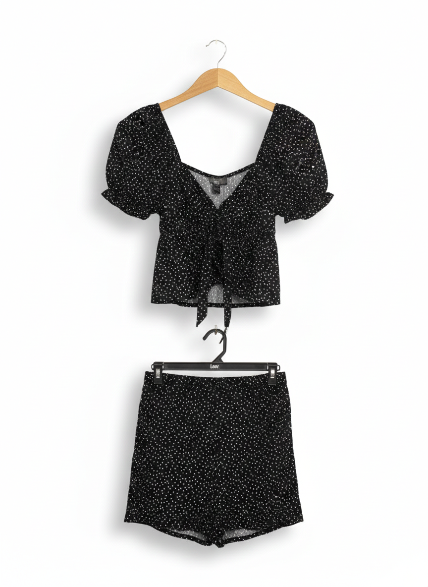 PRIMARK |S| BLACK POLKA DOT PUFF SLEEVE CO-ORD SET