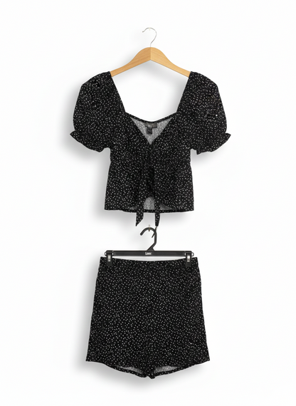 PRIMARK |S| BLACK POLKA DOT PUFF SLEEVE CO-ORD SET