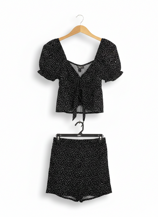PRIMARK |S| BLACK POLKA DOT PUFF SLEEVE CO-ORD SET