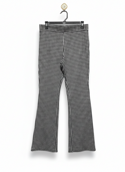 ANKO |L| WAIST 30|C1|WOMEN'S HIGH-WAISTED GINGHAM FLARE PANTS - BLACK & WHITE