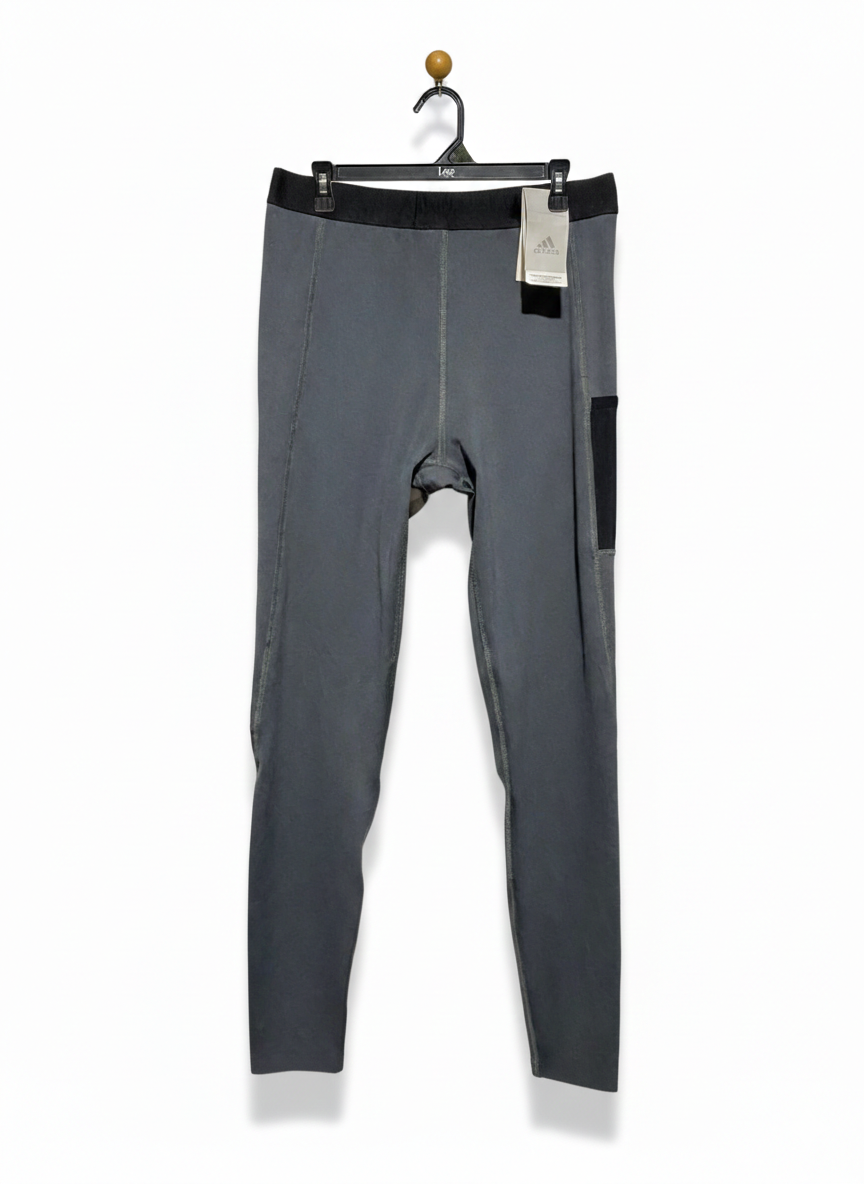 ADIDAS |S| WAIST 26| TECHFIT COMPRESSION TIGHTS IN SHADOW GREY WITH BLACK WAISTBAND AND UTILITY POCKET