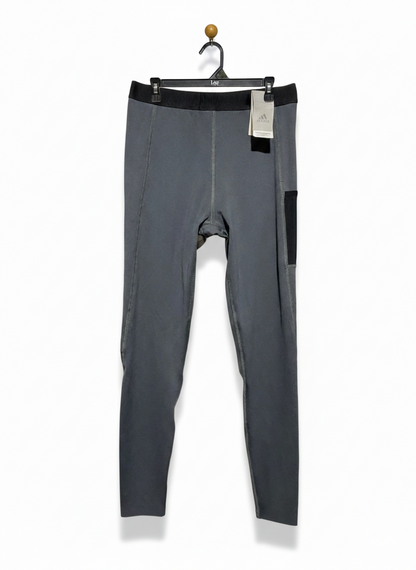 ADIDAS |S| WAIST 26| TECHFIT COMPRESSION TIGHTS IN SHADOW GREY WITH BLACK WAISTBAND AND UTILITY POCKET