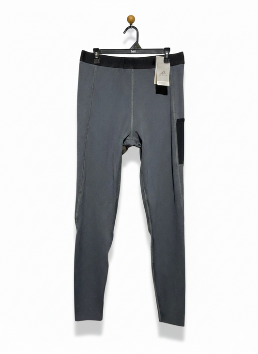 ADIDAS |S| WAIST 26| TECHFIT COMPRESSION TIGHTS IN SHADOW GREY WITH BLACK WAISTBAND AND UTILITY POCKET