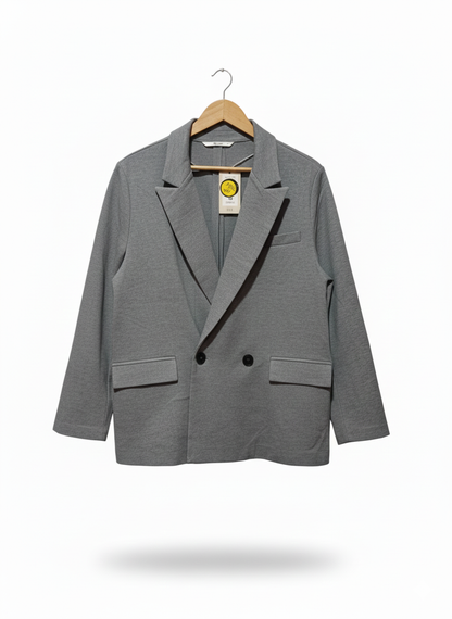 TU WOMAN |L|BUST 24| GREY JERSEY KNIT DOUBLE-BREASTED BLAZER