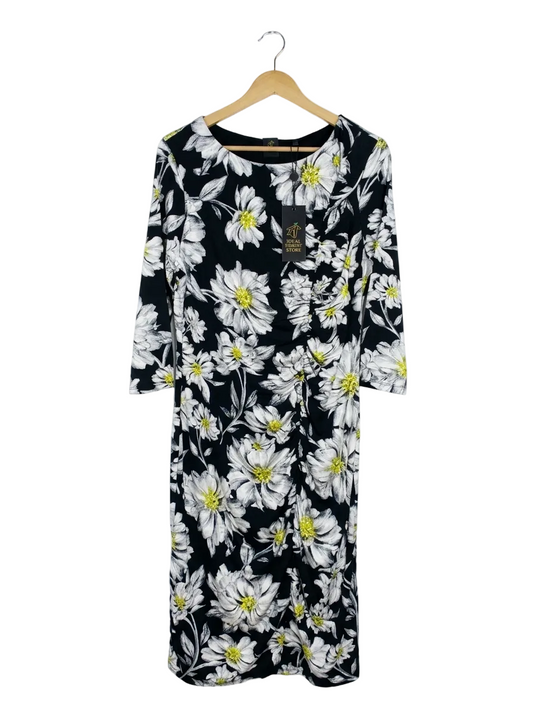 D L |L| BUST 19| B20| ELEGANT BLACK FLORAL RUCHE FRONT MIDI DRESS