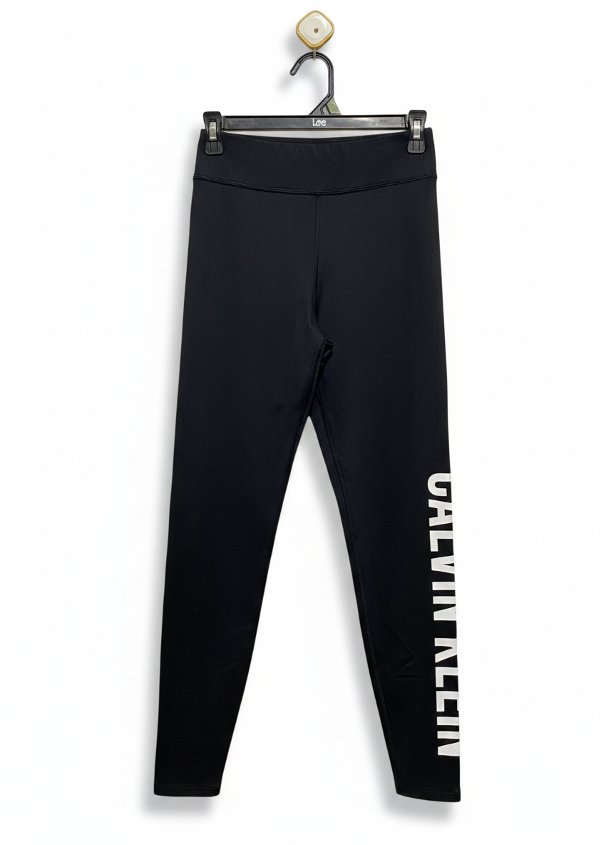 CALVIN KLEIN |S| WAIST 26| BLACK HIGH-RISE TIGHTS WITH BOLD WHITE LOGO