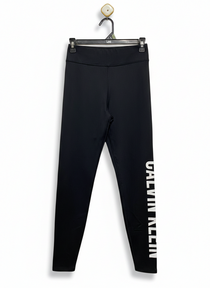CALVIN KLEIN |S| WAIST 26| BLACK HIGH-RISE TIGHTS WITH BOLD WHITE LOGO
