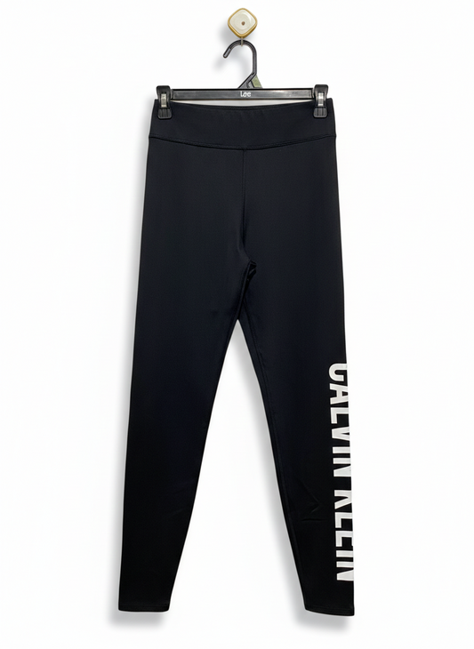 CALVIN KLEIN |S| WAIST 26| BLACK HIGH-RISE TIGHTS WITH BOLD WHITE LOGO