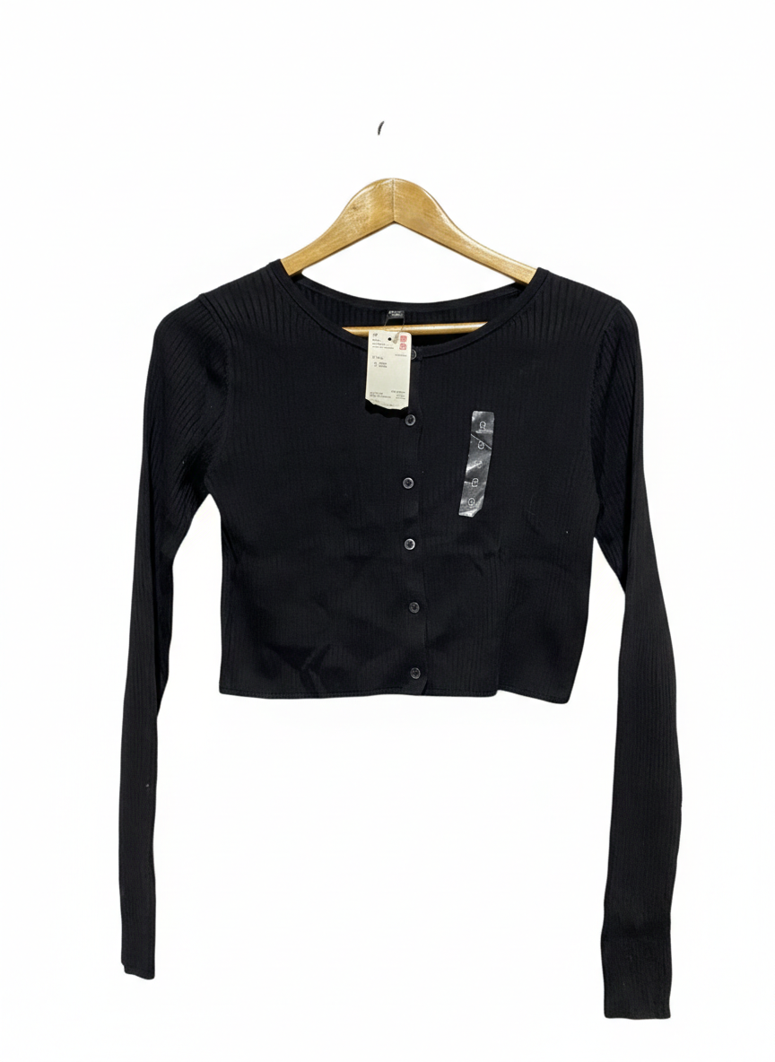 UNIQLO |S| BUST 16| BLACK RIBBED BUTTON-FRONT CARDIGAN