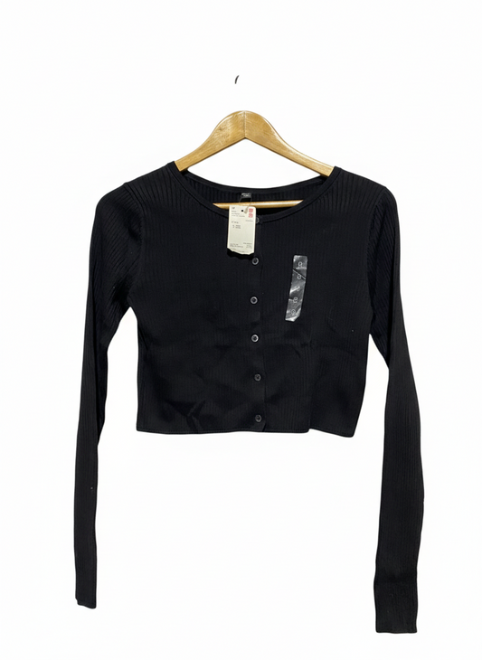 UNIQLO |S| BUST 16| BLACK RIBBED BUTTON-FRONT CARDIGAN