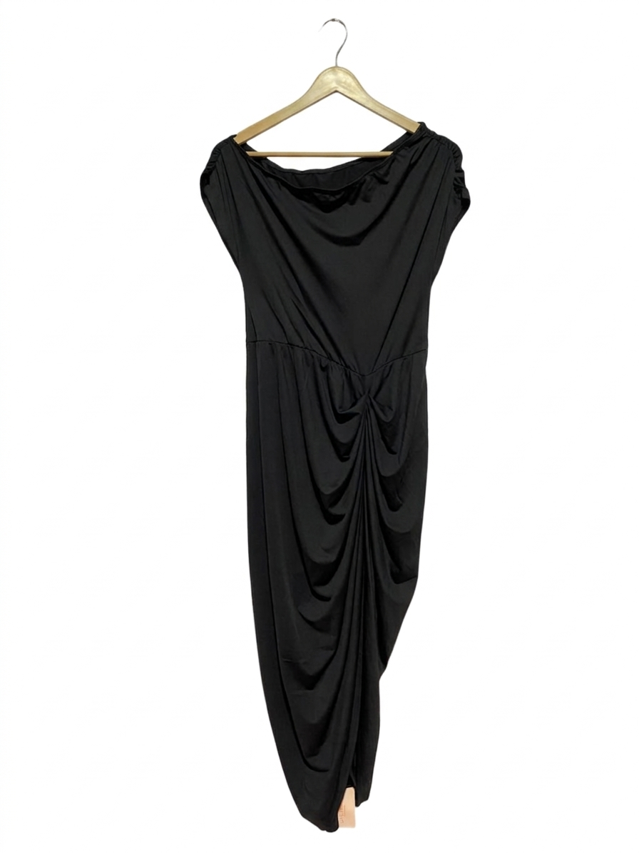 SHEIN CURVE |XL| BUST 17| B8| BLACK ASYMMETRICAL DRAPED RUCHED MIDI DRESS