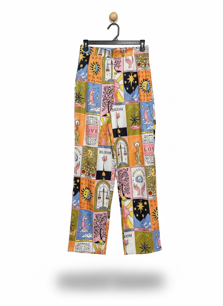 MULTICOLOR TAROT-INSPIRED PRINT TROUSERS |S| WAIST 27|