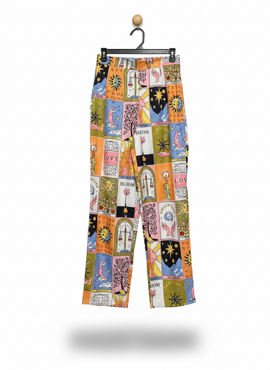 |S| WAIST 27| C7| MULTICOLOR TAROT-INSPIRED PRINT TROUSERS