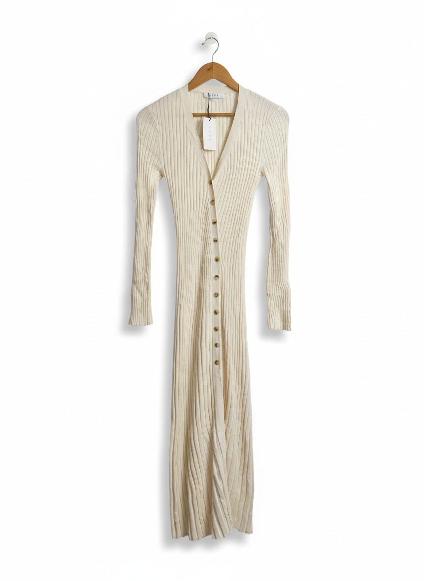 AERE |S| BUST 14| Cream Ribbed Button-Front Maxi Dress