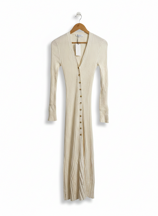AERE |S| BUST 14| Cream Ribbed Button-Front Maxi Dress