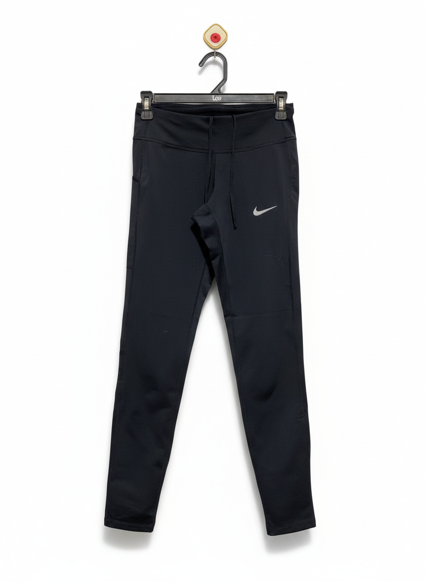 NIKE |M| WAIST 26| WOMEN’S MID-RISE DRI-FIT RUNNING LEGGINGS WITH DRAWSTRING - BLACK