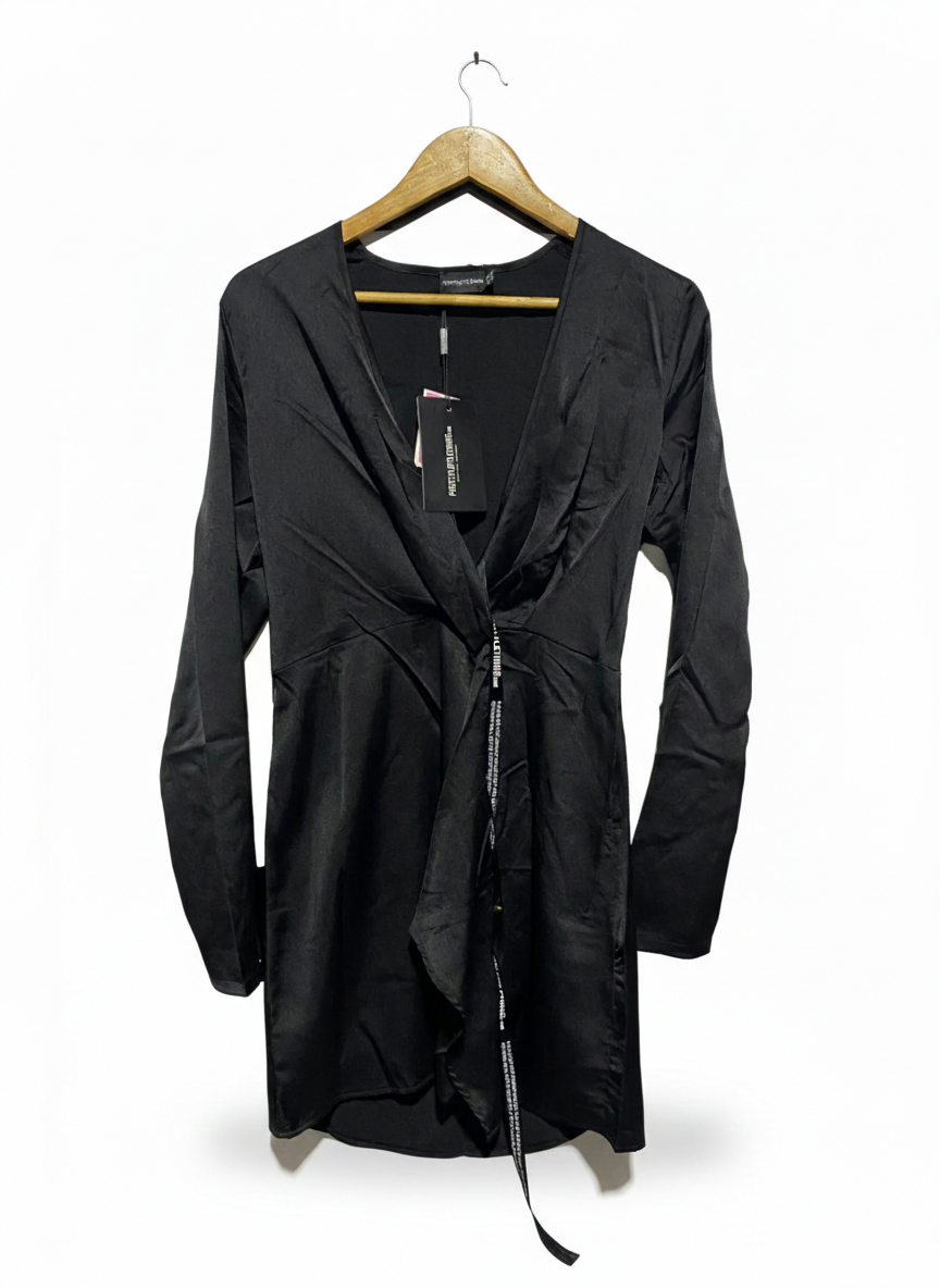 PRETTYLITTLETHING |M| BUST 17| C5| WOMEN'S KNOT-FRONT MINI DRESS IN BLACK