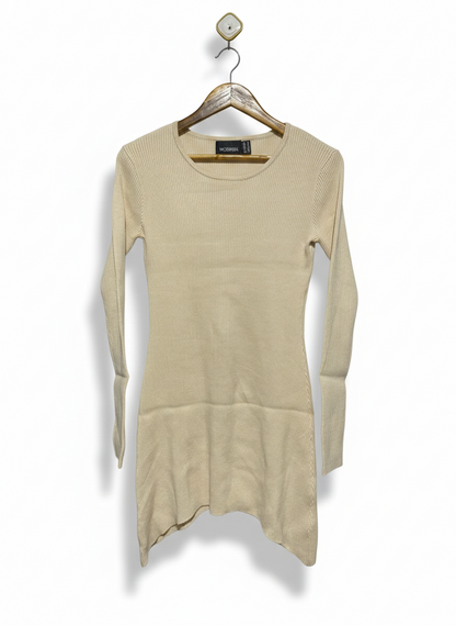 MOSSMAN |M| BUST 15| Beige Long-Sleeve Ribbed Mini Dress