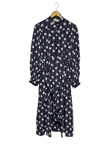 PRIMROSE |L| BUST 22| B7| ELEGANT NAVY FLORAL PRINT MOCK NECK MIDI DRESS WITH WAIST TIE