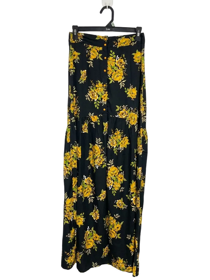 BOOHOO |S| WAIST 26| B20| BLACK AND YELLOW FLORAL BUTTON-FRONT MAXI SKIRT
