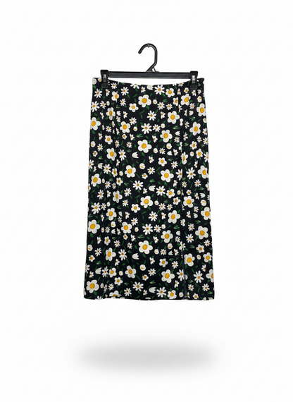 BOOHOO |M| WAIST 28| C6| WOMEN'S DAISY PRINT MIDI SKIRT IN BLACK AND WHITE