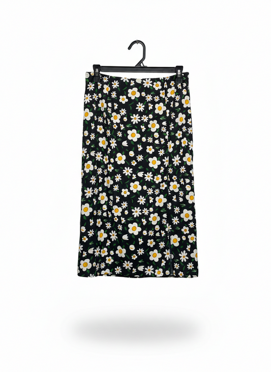 BOOHOO |M| WAIST 28| C6| WOMEN'S DAISY PRINT MIDI SKIRT IN BLACK AND WHITE